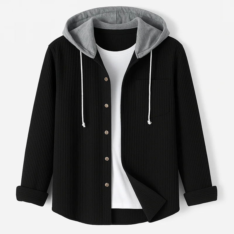 Hooded Corduroy Button Up Shirt