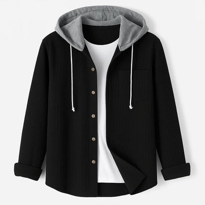 Hooded Corduroy Button Up Shirt