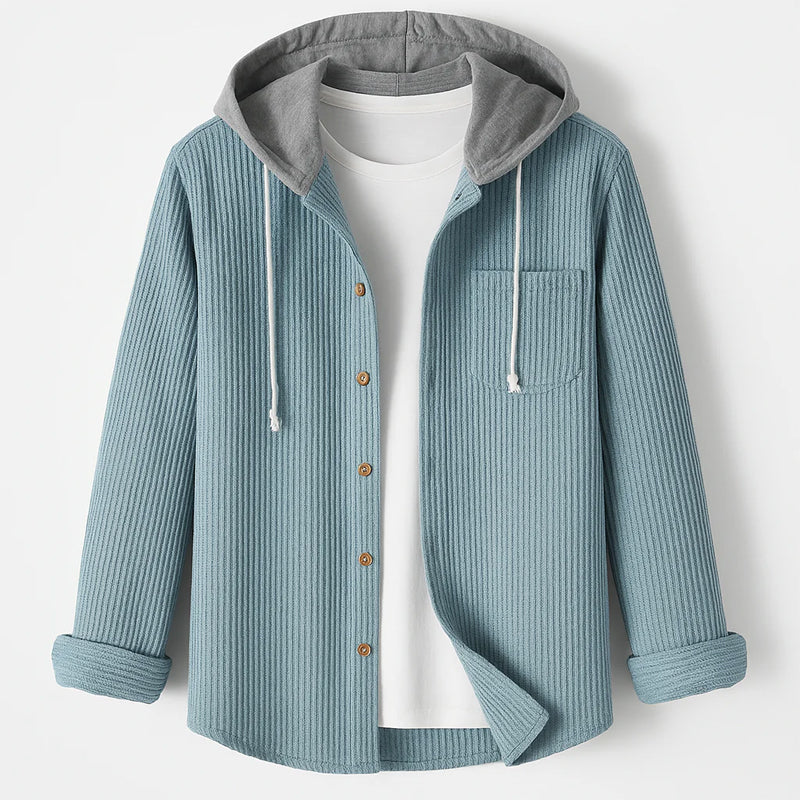 Hooded Corduroy Button Up Shirt