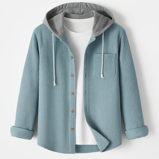 Hooded Corduroy Button Up Shirt