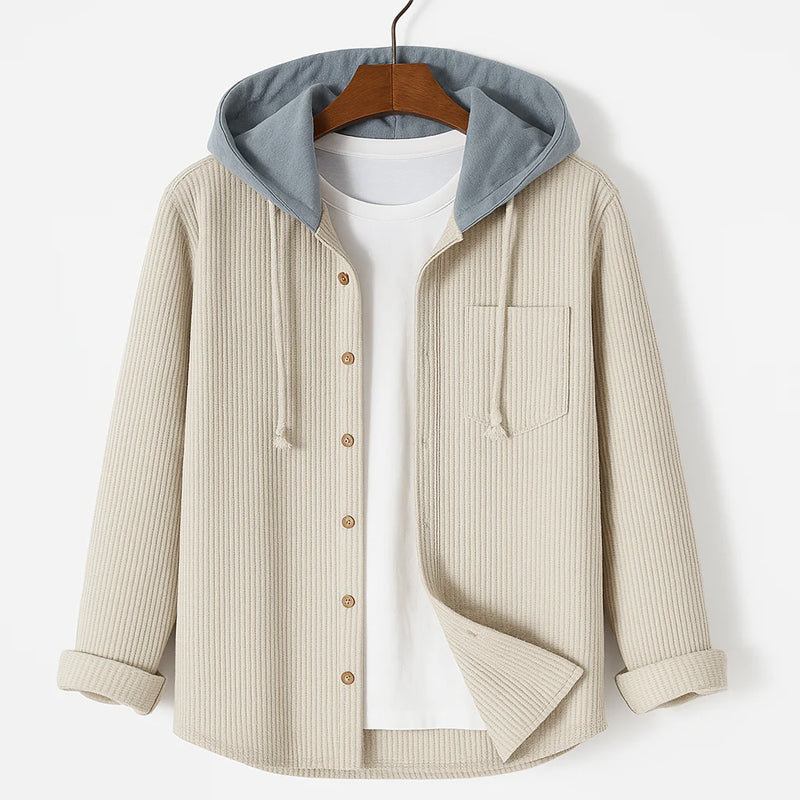 Hooded Corduroy Button Up Shirt