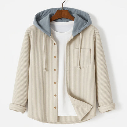 Hooded Corduroy Button Up Shirt