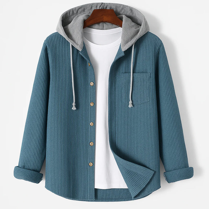 Hooded Corduroy Button Up Shirt