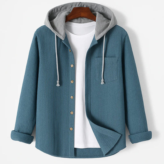 Hooded Corduroy Button Up Shirt