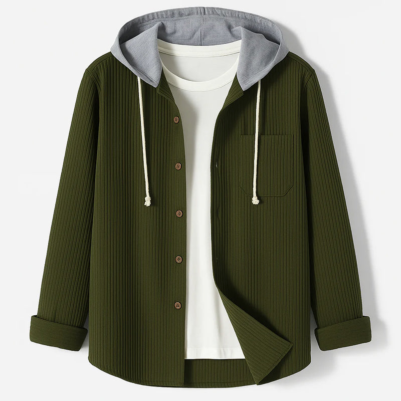 Hooded Corduroy Button Up Shirt