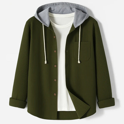 Hooded Corduroy Button Up Shirt