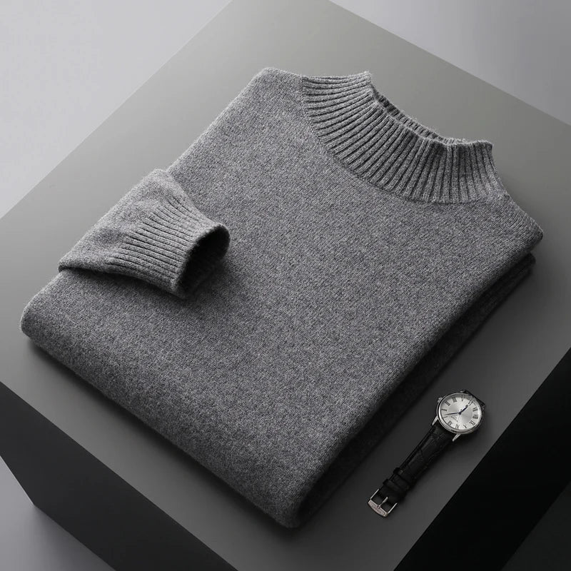 Elegant High Collar Merino Wool Turtleneck