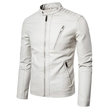 Elegant Stand Collar Leather Jacket