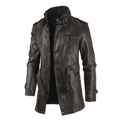 Elegant Long Leather Biker Jacket